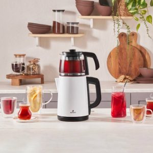 چاییساز برقی کاراجا مدل retro glass استیل سفید