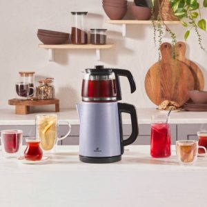 چاییساز برقی کاراجا مدل retro glass استیل آبی روشن