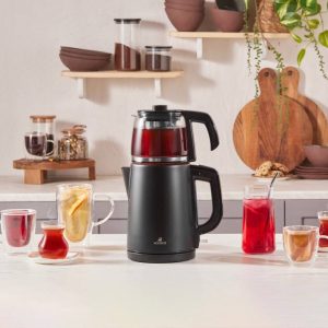 چاییساز برقی کاراجا مدل retro glass استیل مشکی