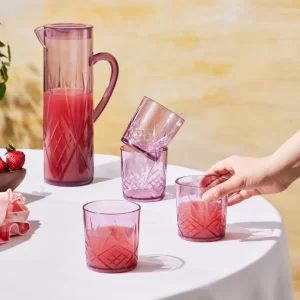 ست لیوان و پارچ کاراجا مدل Foret رنگ صورتی