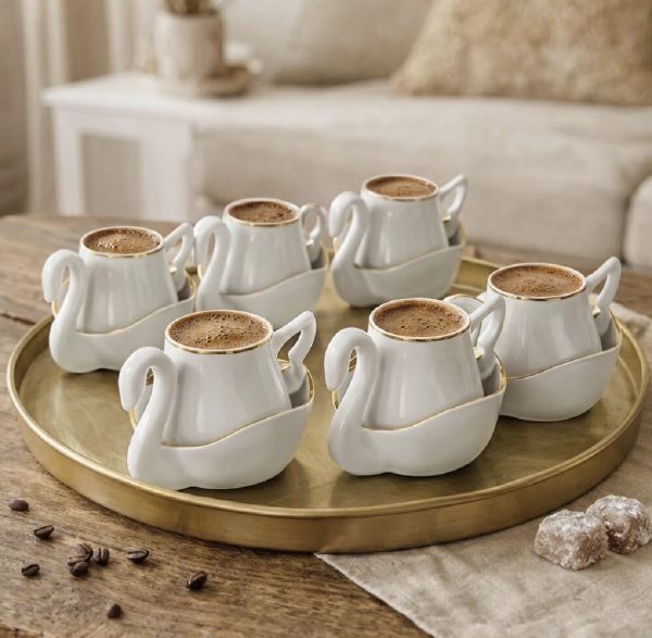 تصویر ست قهوه خوری کاراجا مدل 6 نفره مدل Swan طرح قو 